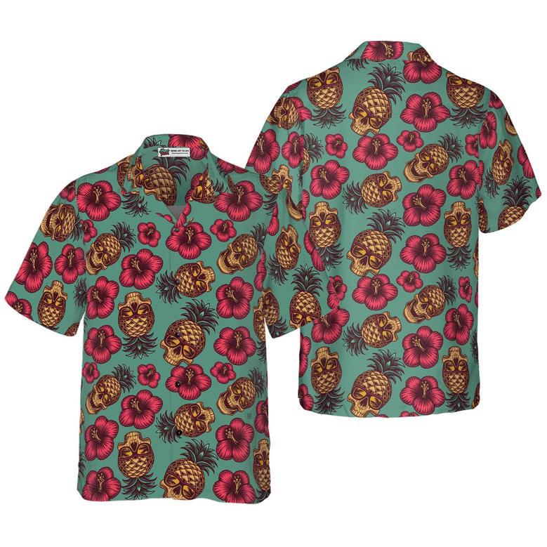 Reverse pineapple blue aloha shirt