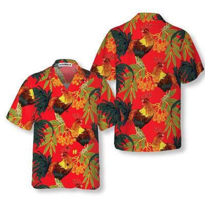 Rooster Hawaiian Shirt, Fiery Red Rooster Aloha Shirt For Men - Perfect Gift For Men, Husband, Boyfriend, Friend, Family