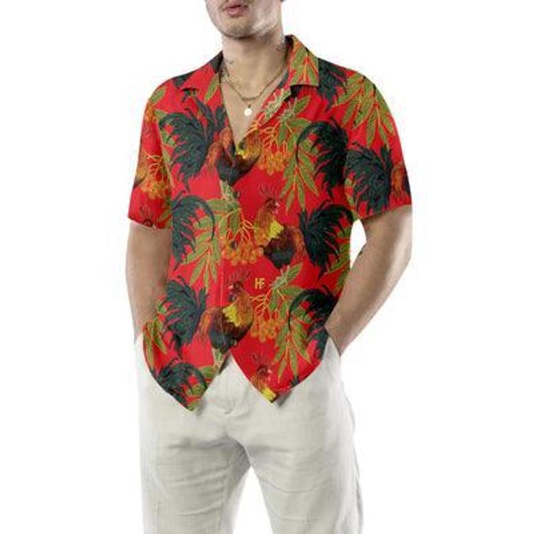 Rooster Hawaiian Shirt, Fiery Red Rooster Aloha Shirt For Men - Perfect Gift For Men, Husband, Boyfriend, Friend, Family