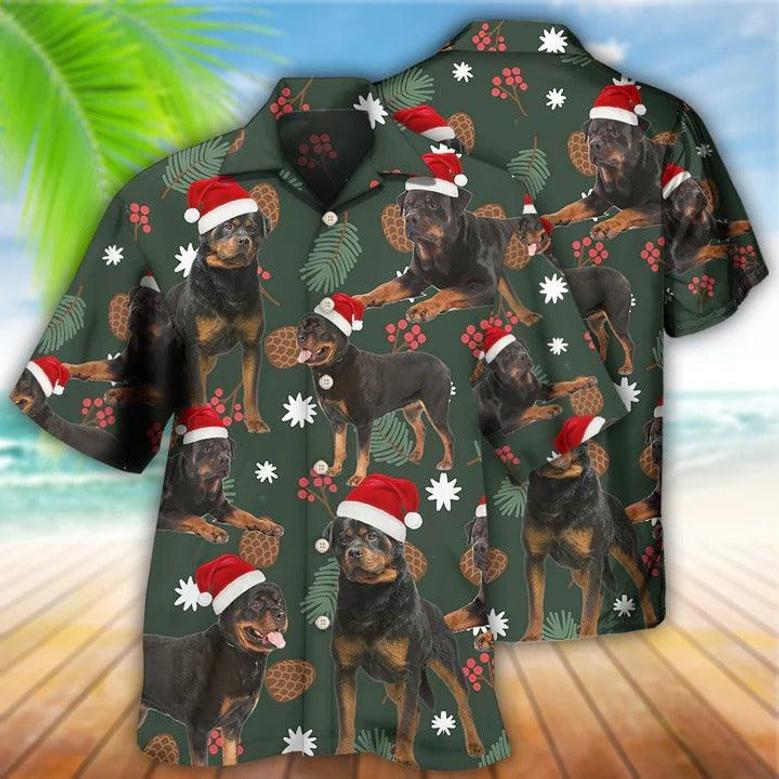 Rottweiler Aloha Hawaii Shirt - Green Leaf Merry Christmas Personalized Hawaiian Shirt For Summer - Perfect Gift For Dog Lovers, Friend, Family
