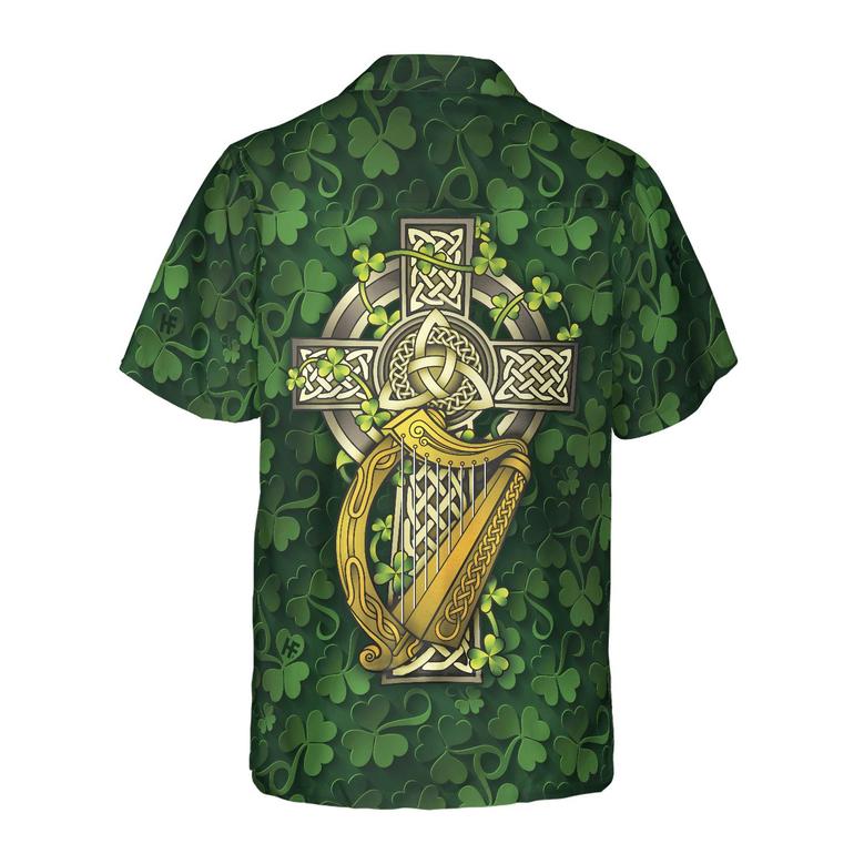 Saint Patrick's Day Shamrock Celtic Cross Harp Irish Hawaiian Shirt, Colorful Summer Aloha Shirts For Men Women, Perfect Gift For Husband, Wife