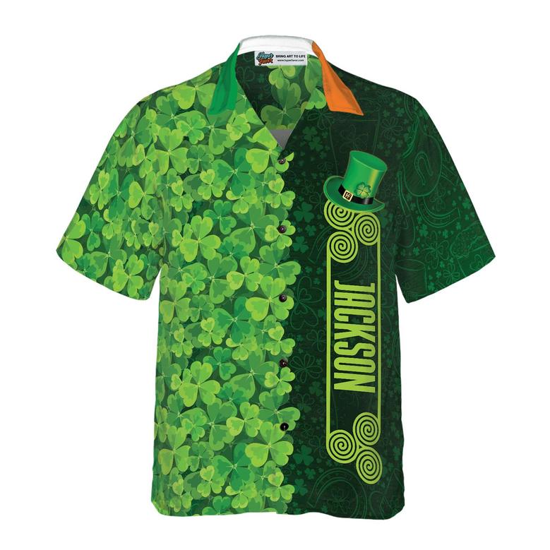 Shamrock Happy Saint Patrick's Day Irish Ireland Custom Name Hawaiian Shirt, Personalized Colorful Summer Aloha Shirts For Men Women