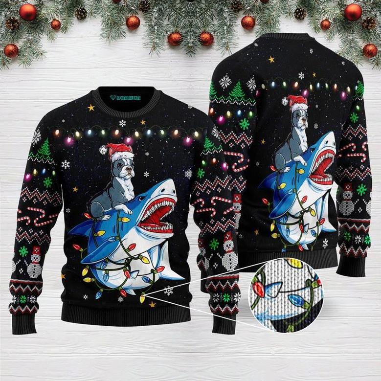 Shark Boston Terrier Ugly Christmas Sweater For Men & Women