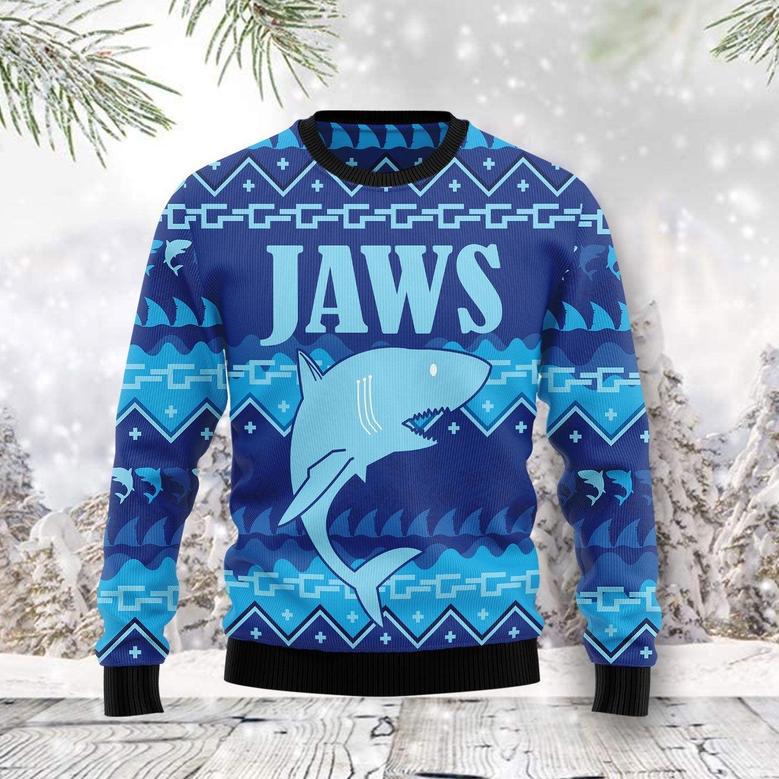 Shark Jaws Christmas Funny Blue Ugly Sweater