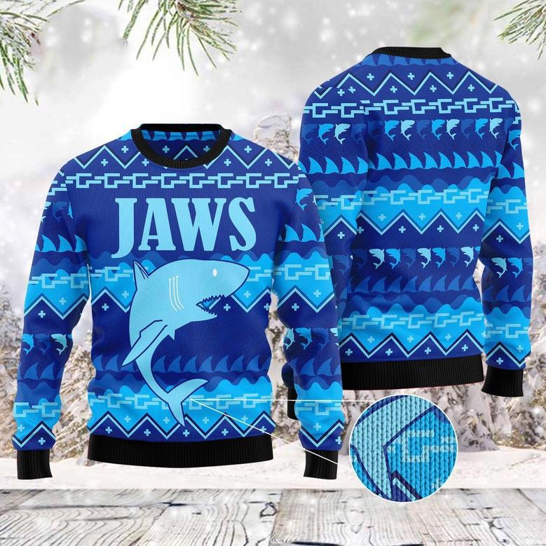 Shark Jaws Christmas Funny Blue Ugly Sweater