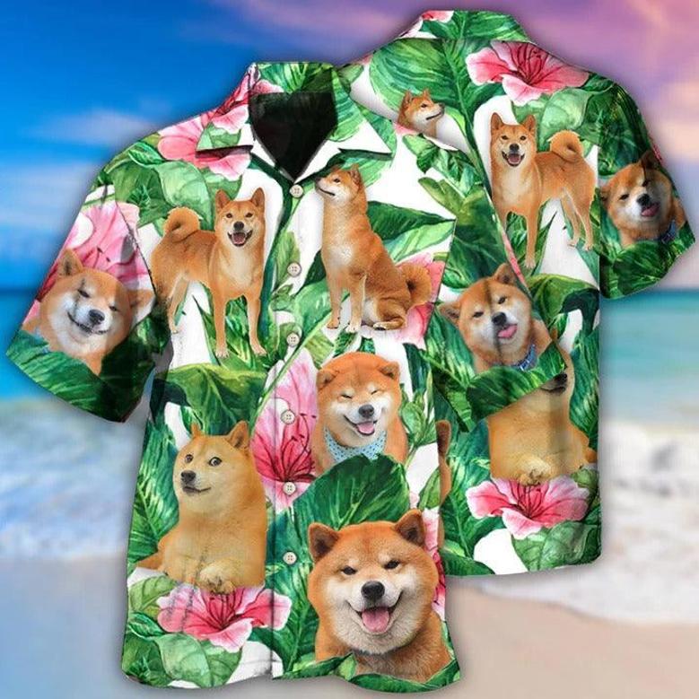 Shiba Inu Aloha Hawaii Shirt - Shiba Inu Tropical Leaf Floral Style Hawaiian Shirt For Summer - Perfect Gift For Dog Lovers, Friend, Family
