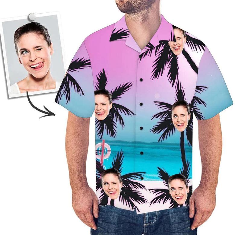 Shirt With Face Custom Hawaiian Shirt, Coconut Trees Custom Face Hawaiian Shirt For Men - Perfect Gift For Husband, Boyfriend, Friend, Family