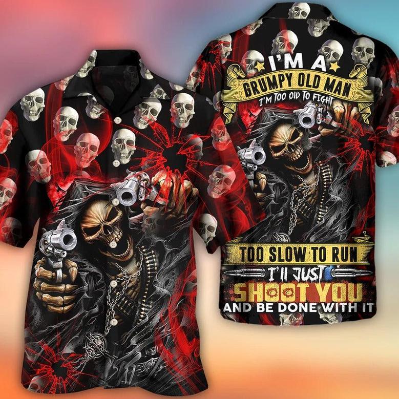 Skull Aloha Hawaiian Shirt For Summer - I'm A Grumpy Old Man I'm Too Old To Fight Hawaiian Shirt - Gangster Skull Hawaiian Shirt - Perfect Gift For Men, Women, Skull Lover