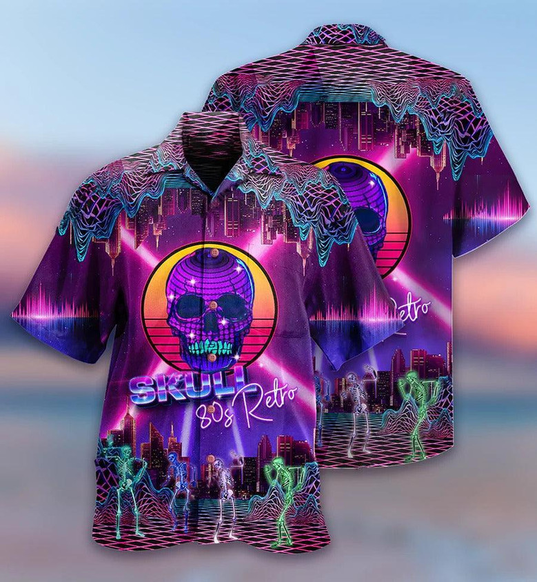 Skull Aloha Hawaiian Shirt For Summer - Skull 80s Retro Hawaiian Shirt - Dancing Skeleton Hawaiian Shirt - Perfect Gift For Men, Women, Skull Lover