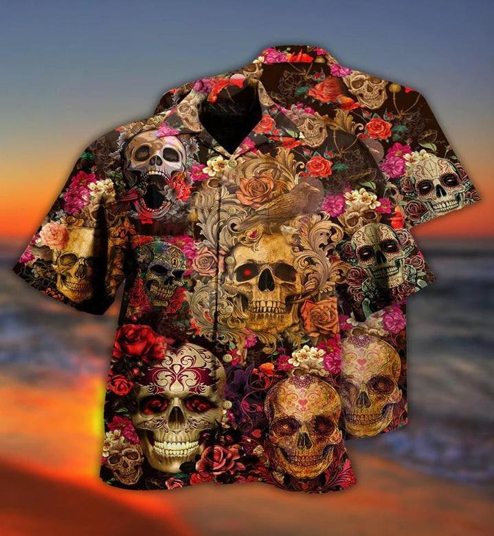 Skull Aloha Hawaiian Shirt For Summer - Skull Day Of The Dead Floral Hawaiian Shirt - Perfect Gift For Men, Women, Skull Lover