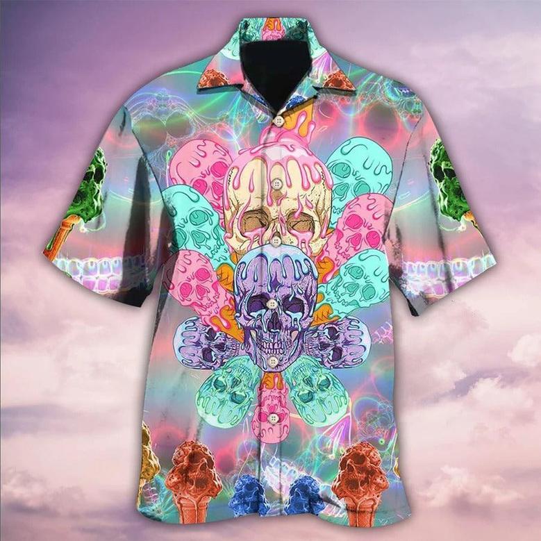 Skull Aloha Hawaiian Shirt For Summer - Skull Ice Cream Cooling Hawaiian Shirt - Perfect Gift For Men, Women, Skull Lover