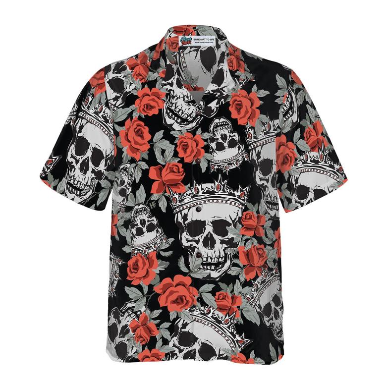 Skull Hawaiian Shirt, Skull With Crown And Red Rose Hawaiian Shirt, Colorful Summer Aloha Shirt For Men Women, Gift For Friend, Family, Husband, Wife