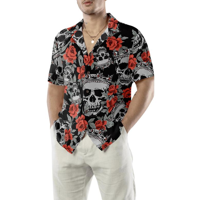 Skull Hawaiian Shirt, Skull With Crown And Red Rose Hawaiian Shirt, Colorful Summer Aloha Shirt For Men Women, Gift For Friend, Family, Husband, Wife