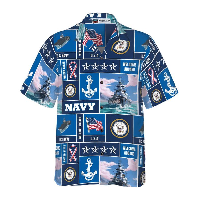Soldier Hawaiian Shirt, Veteran Soldier US Navy Welcome To Aboard Aloha Shirt For Men - Perfect Gift For Soldier , Husband, Boyfriend, Friend, Family