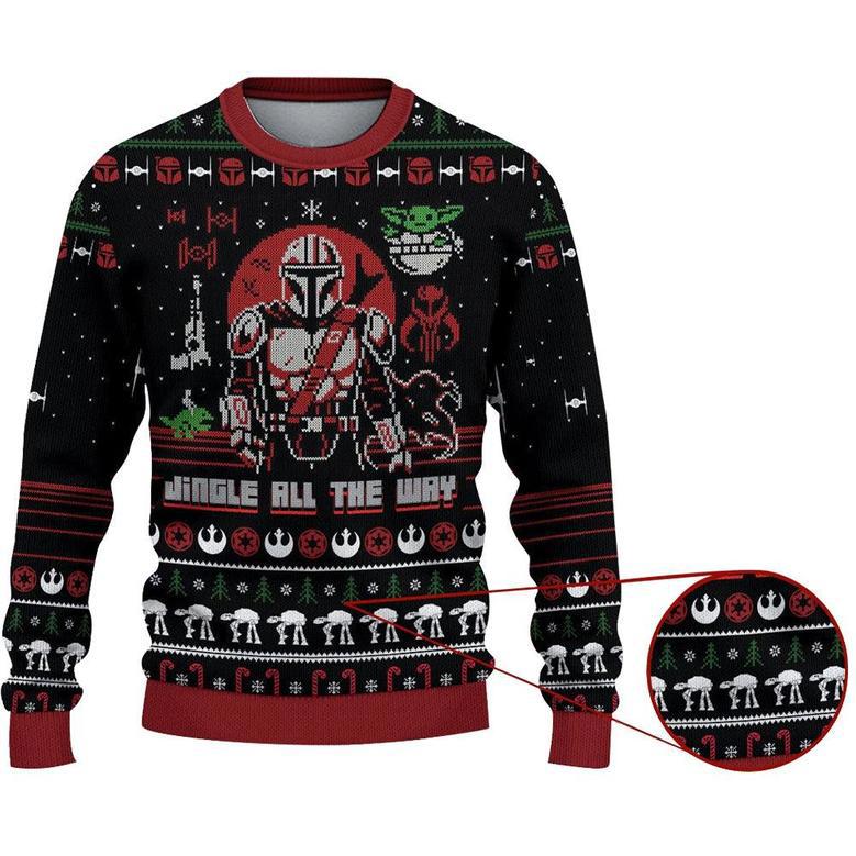 Star Wars Jingle All The Way Mandalorian Yoda Ugly Christmas Sweaters