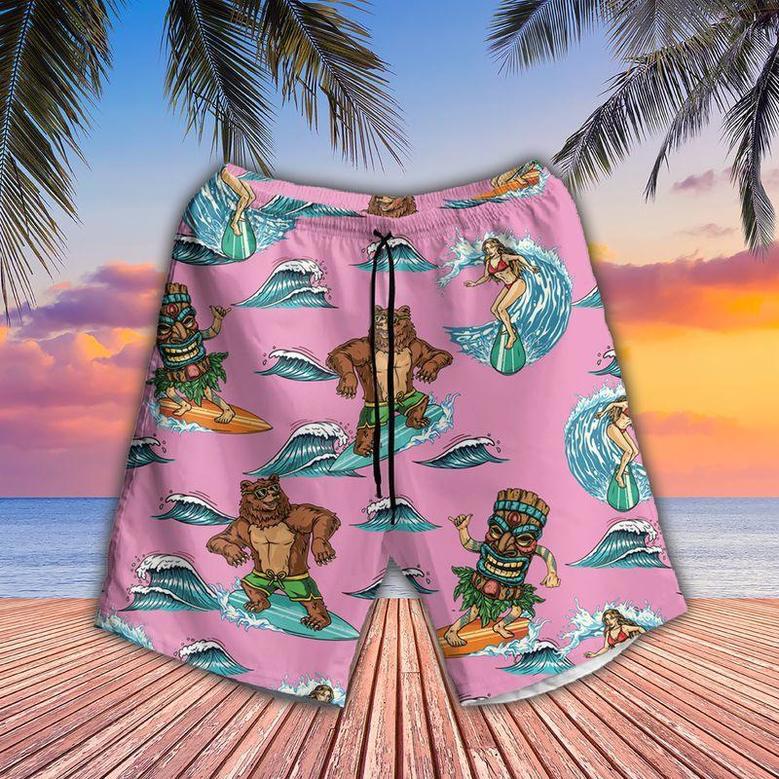 Surfing Bear Aloha Hawaiian Shirts For Summer - Pink Tiki Party Hawaiian Set Outfits For Men Women - Gift For Surfing Bear Lovers, Friend, Family