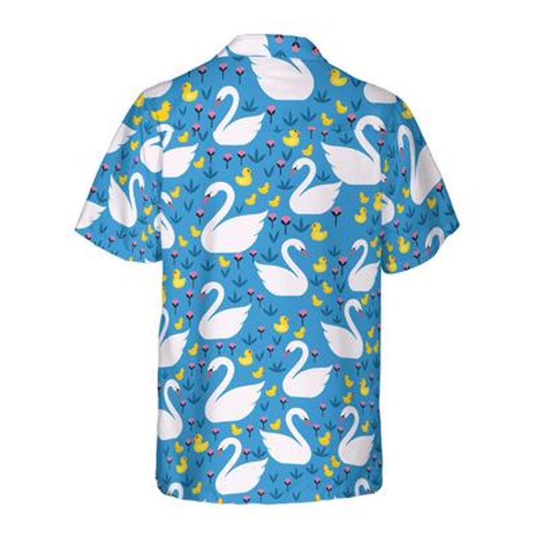 Swans And Ducks Swimming Hawaiian Shirt, White Swans Aloha Shirt For Men - Perfect Gift For Husband, Boyfriend, Friend, Family