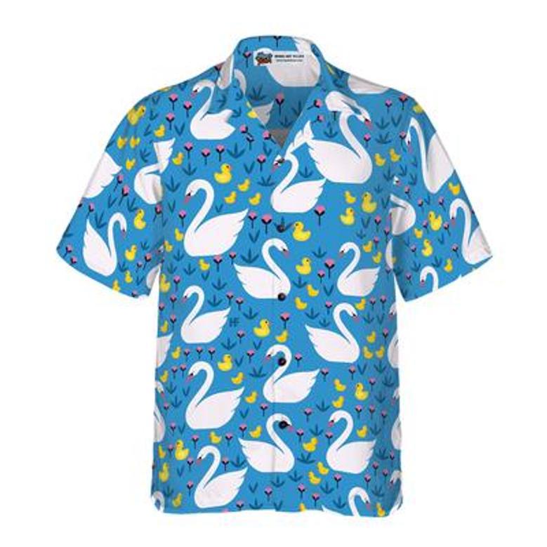 Swans And Ducks Swimming Hawaiian Shirt, White Swans Aloha Shirt For Men - Perfect Gift For Husband, Boyfriend, Friend, Family