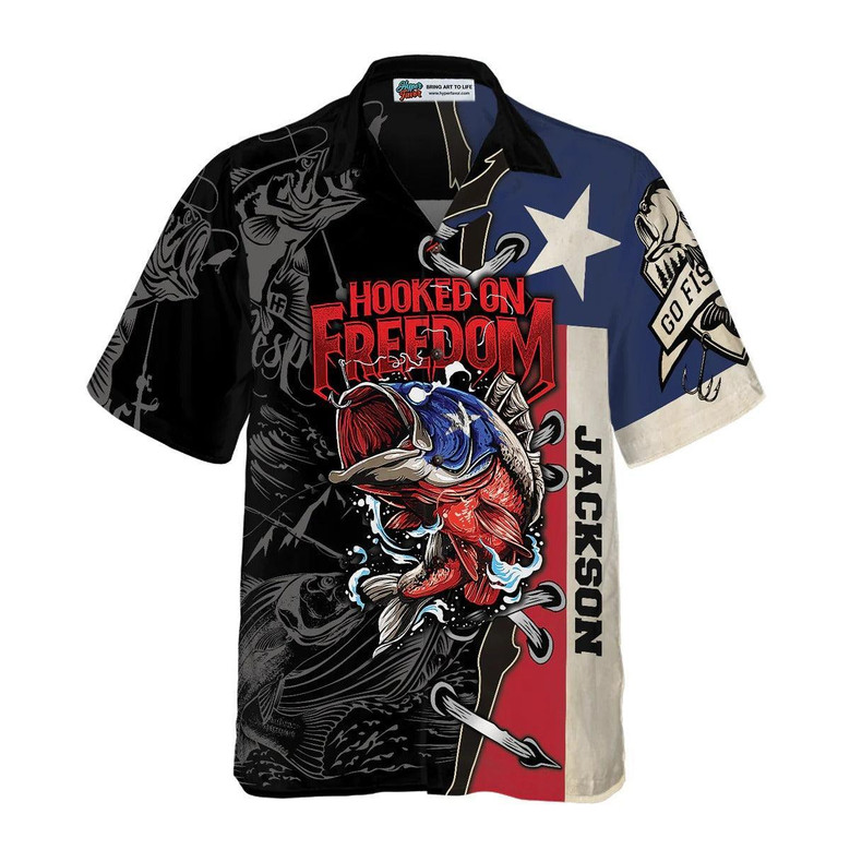 Texas Hooked On Freedom Fishing Custom Hawaiian Shirt, Texas Custom Hawaiian Shirt, Summer Aloha Shirt- Perfect Gift For Men, Women, Friend, Family
