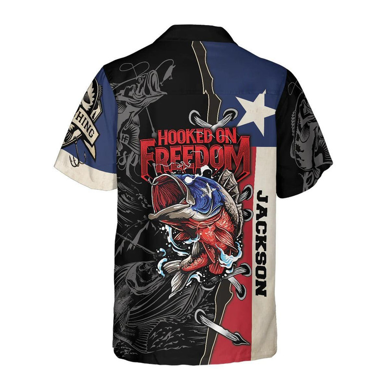 Texas Hooked On Freedom Fishing Custom Hawaiian Shirt, Texas Custom Hawaiian Shirt, Summer Aloha Shirt- Perfect Gift For Men, Women, Friend, Family