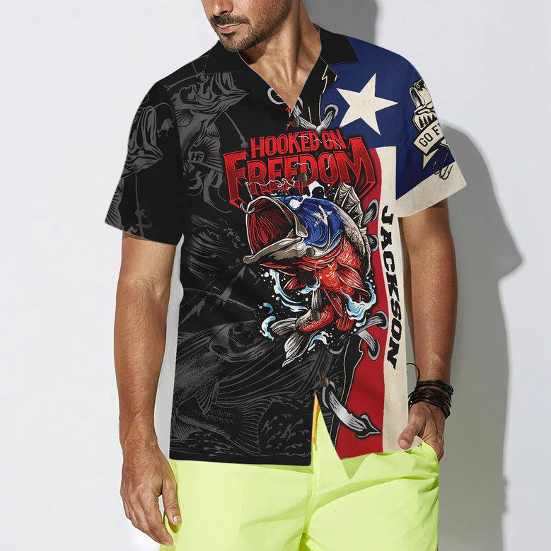 Texas Hooked On Freedom Fishing Custom Hawaiian Shirt, Texas Custom Hawaiian Shirt, Summer Aloha Shirt- Perfect Gift For Men, Women, Friend, Family