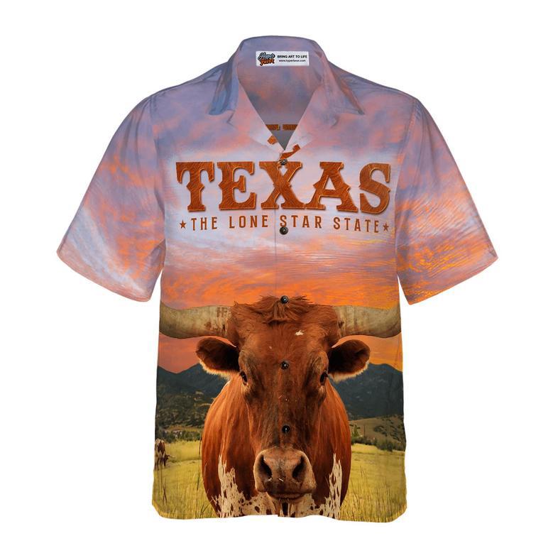 Texas Longhorn Bull Hawaiian Shirt, Texas The Lone Star State, Unique Texas, Texas Lovers, Summer Aloha Shirt Perfect Gift For Men Women