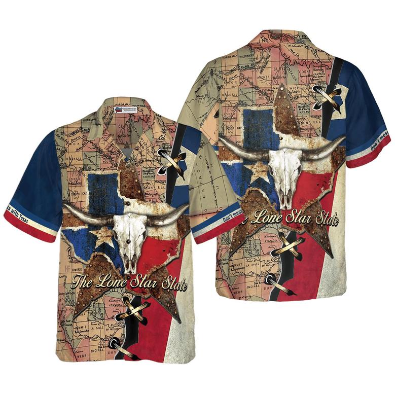 Texas Longhorns Hawaiian Shirt, The Lone Star State Map Pattern Aloha Hawaiian Shirt, Don't Mess With Texas Aloha Shirt Perfect Gift For Men Women