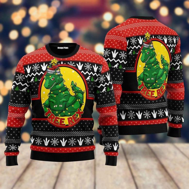 Tree Rex Big Dinosaur Ugly Christmas Sweater For Men & Women