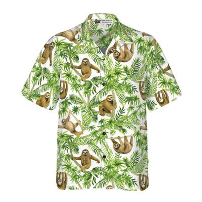 Tropical Sloth Seamless Pattern Hawaiian Shirt, Funny Sloth Seamless Aloha Shirt For Men - Perfect Gift For Husband, Boyfriend, Friend, Family