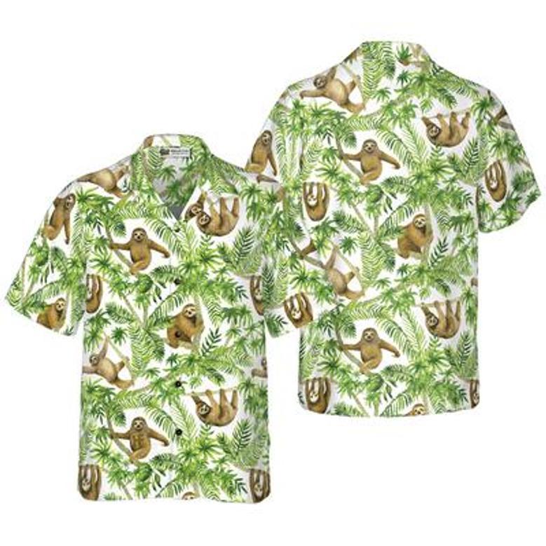 Tropical Sloth Seamless Pattern Hawaiian Shirt, Funny Sloth Seamless Aloha Shirt For Men - Perfect Gift For Husband, Boyfriend, Friend, Family