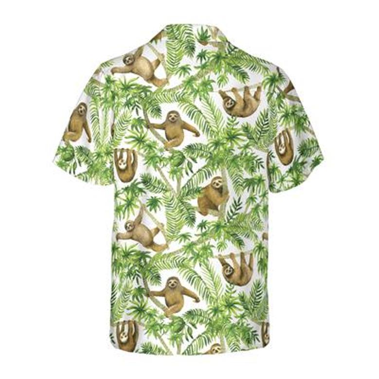 Tropical Sloth Seamless Pattern Hawaiian Shirt, Funny Sloth Seamless Aloha Shirt For Men - Perfect Gift For Husband, Boyfriend, Friend, Family