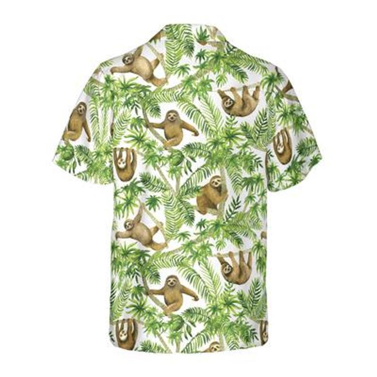 Tropical Sloth Seamless Pattern Hawaiian Shirt, Funny Sloth Seamless Aloha Shirt For Men - Perfect Gift For Husband, Boyfriend, Friend, Family