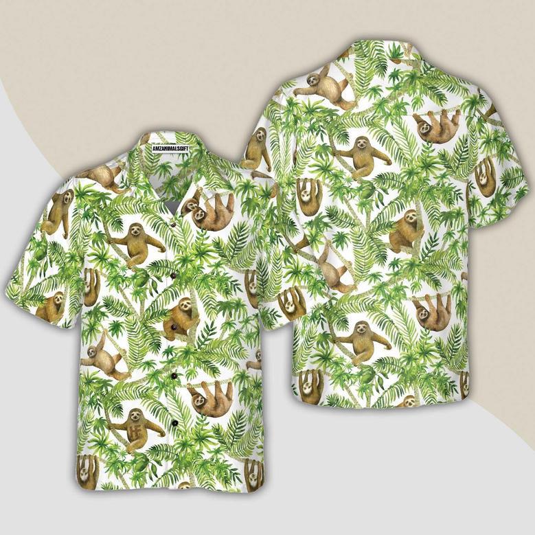 Tropical Sloth Seamless Pattern Hawaiian Shirt, Funny Sloth Seamless Aloha Shirt For Men - Perfect Gift For Husband, Boyfriend, Friend, Family