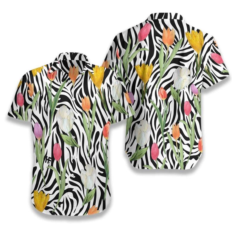 Tulip Aloha Hawaiian Shirt, Tulip Zebra Watercolor Painting Art Hawaiian Shirt, Colorful Summer Hawaiian Shirt - Gift For Men Women, Friends, Family