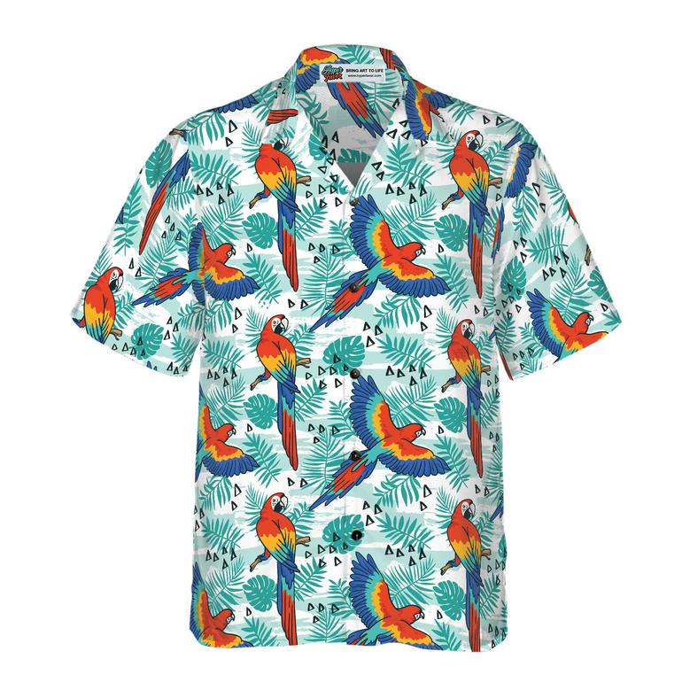 Watercolor Parrot & Palm Leaves Hawaiian Shirt, Colorful Summer Aloha Shirts For Men Women, Perfect Gift For Husband, Wife, Boyfriend, Friend