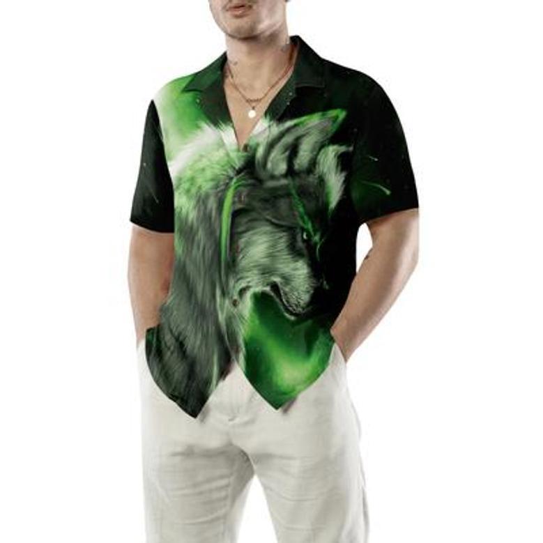 Wolf Hawaiian Shirt, Fantasy Green Wolf Aloha Shirt For Men - Perfect Gift For Husband, Boyfriend, Friend, Family