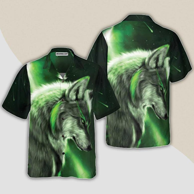 Wolf Hawaiian Shirt, Fantasy Green Wolf Aloha Shirt For Men - Perfect Gift For Husband, Boyfriend, Friend, Family