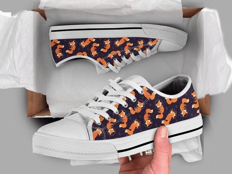 Space Fox Shoes Fox Sneakers Fox Print Pattern Cute Shoes Fox Lover Gifts Custom Low Top Shoes