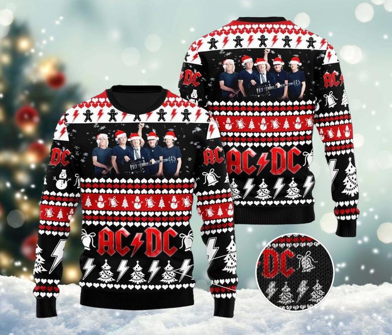 ACDC Band Ugly Christmas Sweater, ACDC Rock Band Sweatshirt, ACDC Band Merch, Music Concert All Over Print Sweater