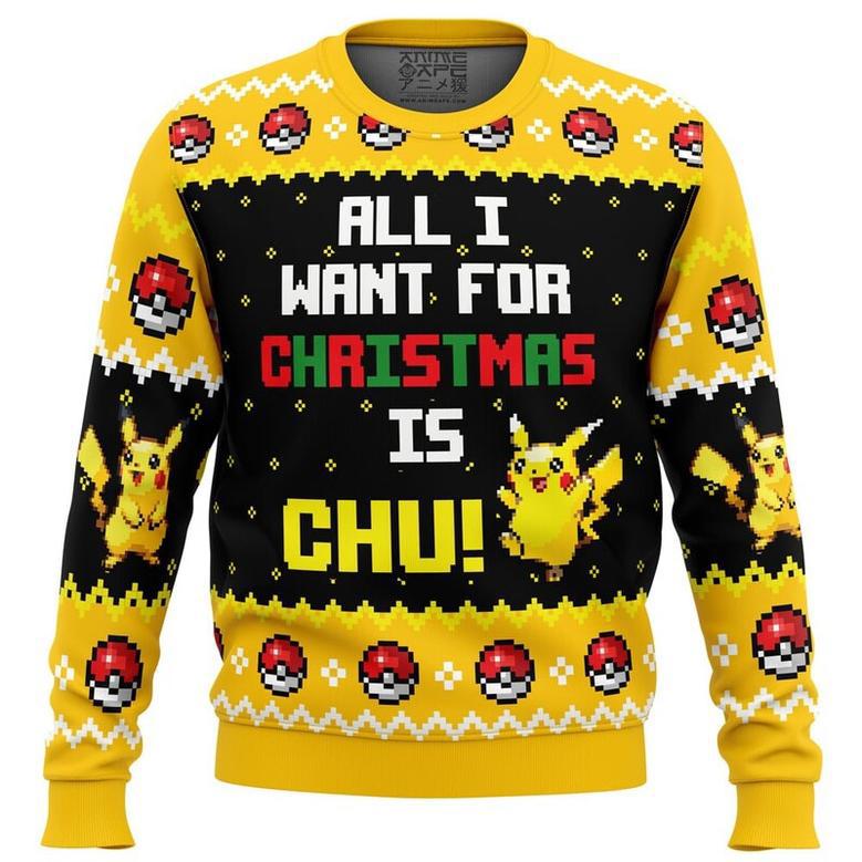 All I Want Picachu Pokemon Ugly Christmas Sweater, Ugly Christmas Sweater For Men Women