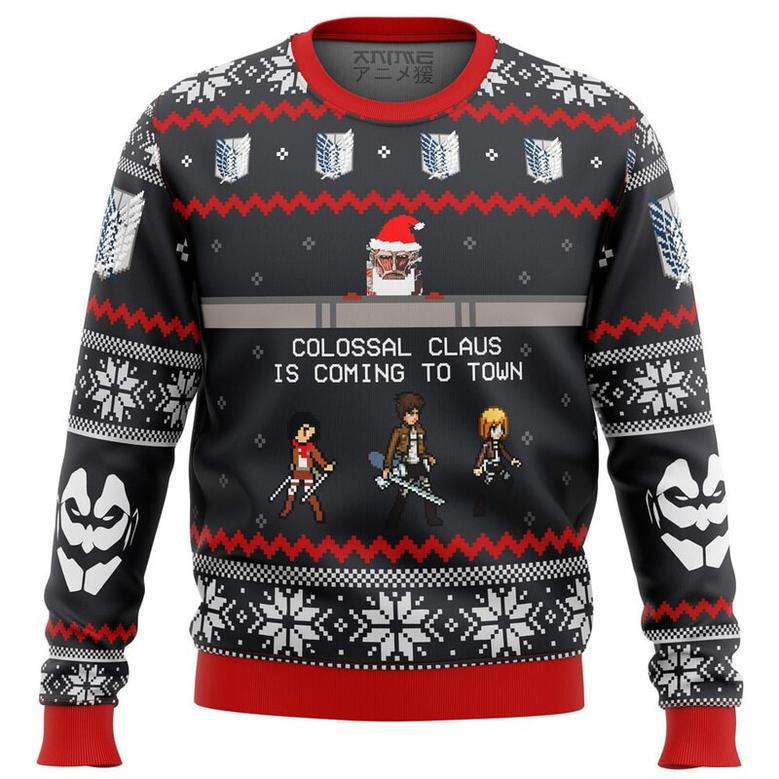 Attack on Titan Colossal Claus Ugly Christmas Sweater, Ugly Christmas Sweater For Men Women