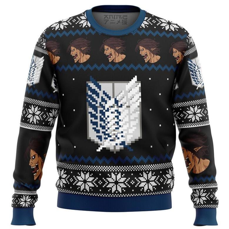 Attack on Titan Survery Corps Ugly Christmas Sweater, Ugly Christmas Sweater For Men Women