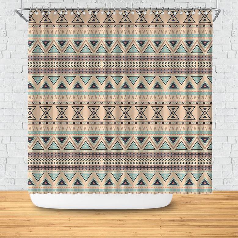 Beige Color Shape Pattern Ancient Boho Tribal Shower Curtain