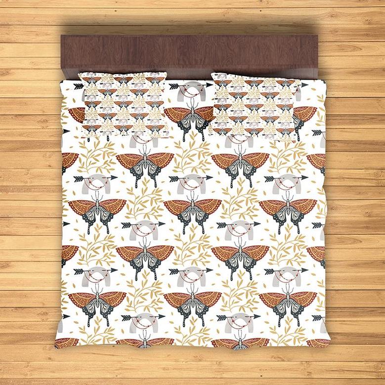 Boho Butterfly Animal And Flowers 3 Pieces Bedding Set