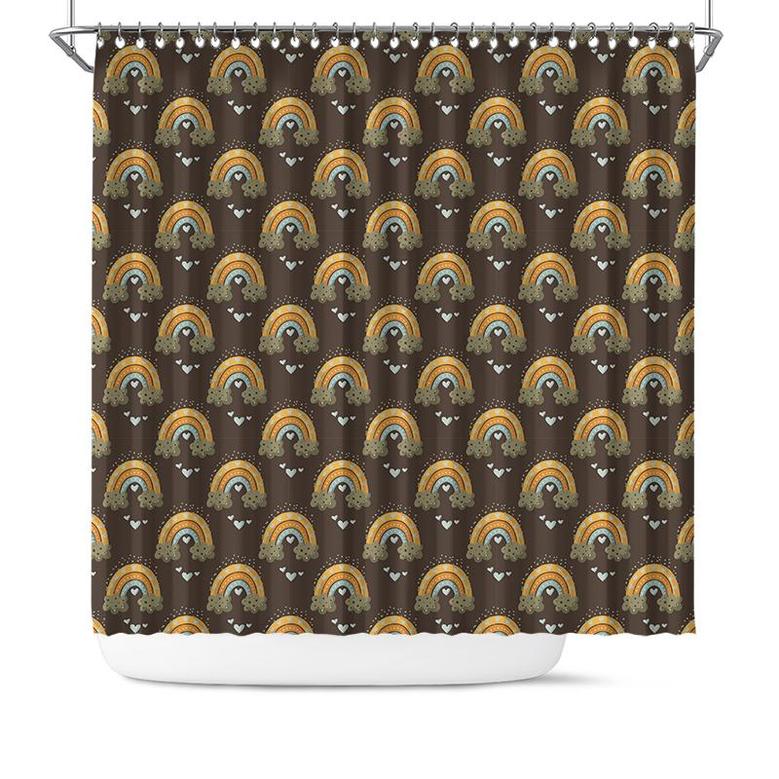 Boho Rainbow Pattern Brown Color Abstract Boho Shower Curtain