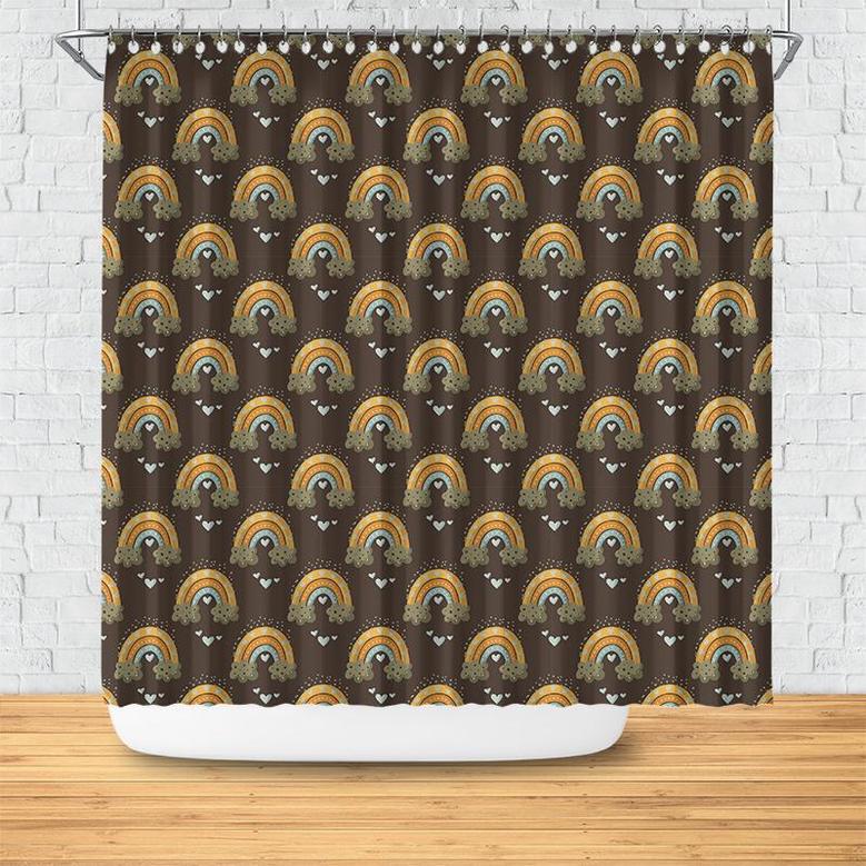 Boho Rainbow Pattern Brown Color Abstract Boho Shower Curtain