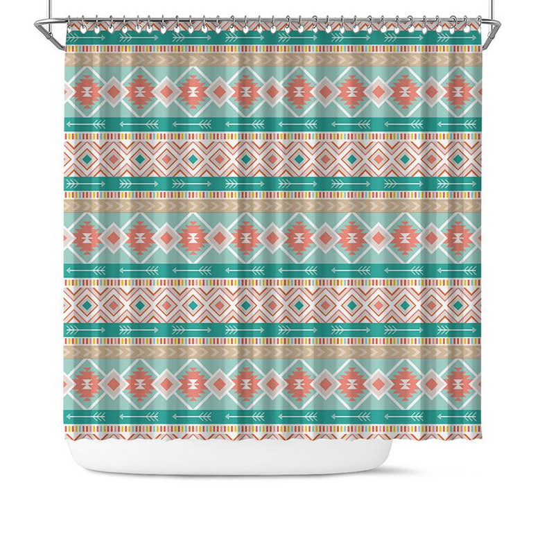 Boho Tribal Line Pattern Multicolor Ethnic Mudcloth Home Shower Curtain