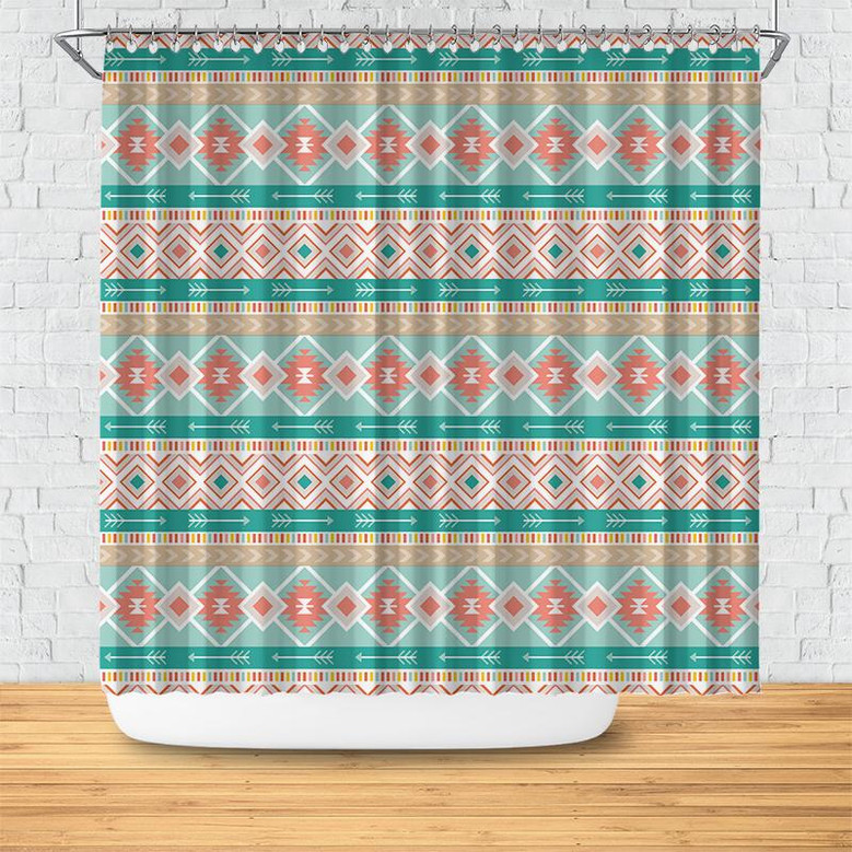 Boho Tribal Line Pattern Multicolor Ethnic Mudcloth Home Shower Curtain