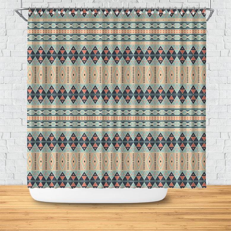 Boho Tribal Oval Shape Ethnic Modern Pattern Shower Curtain
