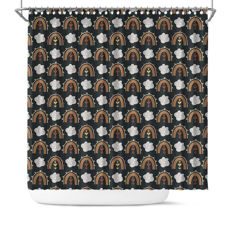 Cloud And Rainbow Dark Color Pattern Boho Gift Shower Curtain